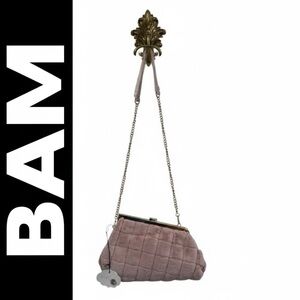 BAM FOREVER Pink Quilted Faux Fur Gold Tone Chain Cross Body Purse. Snap Closure